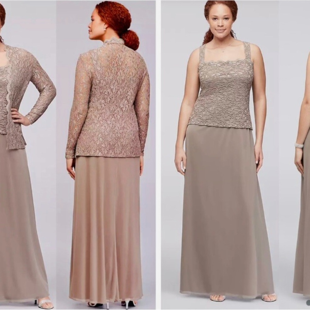 Alex Evenings Taupe Lace Wedding Dress Set